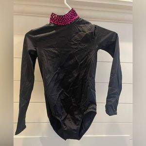 Black dance leotard with Pink Rhinestone collar